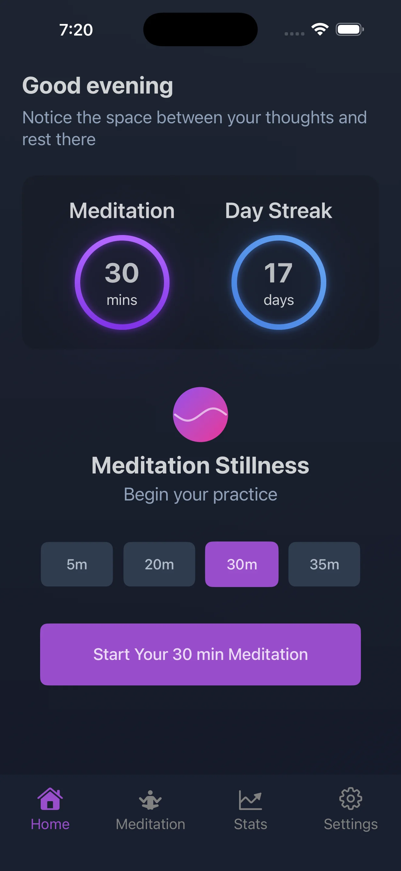 Meditation Stillness — Timer Screen