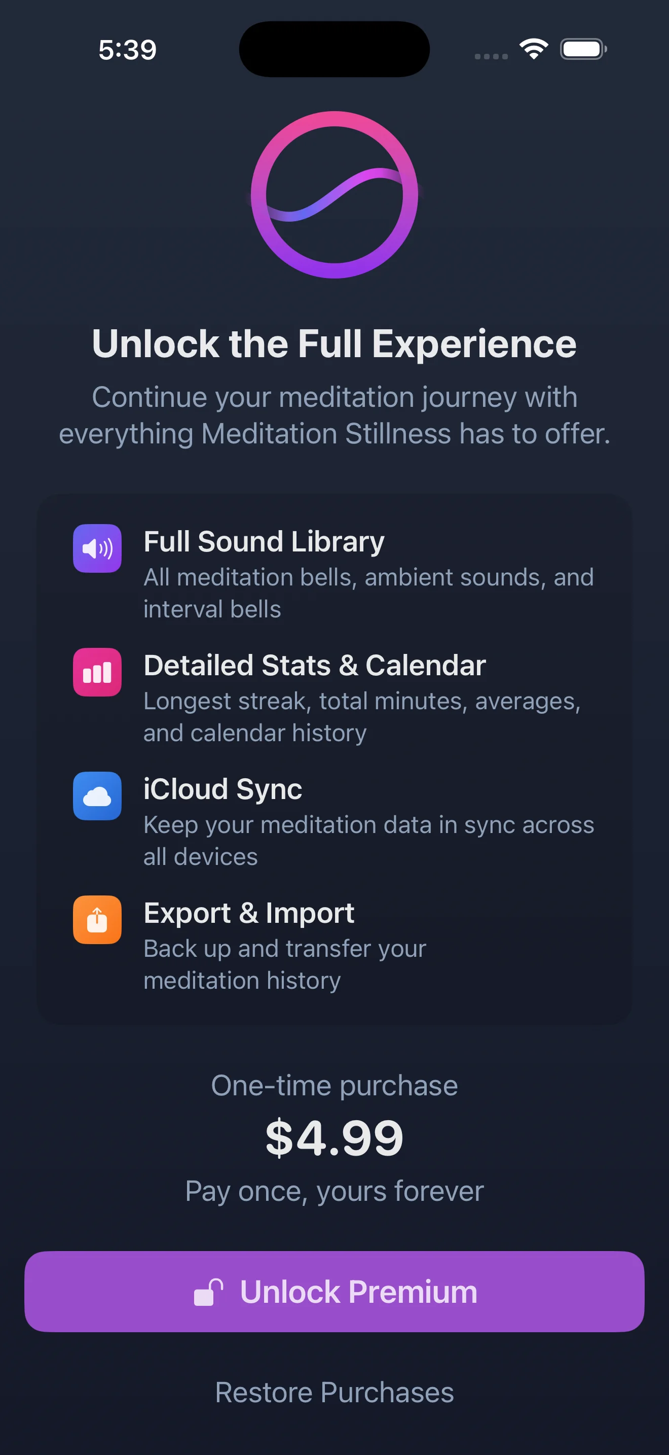 Meditation Stillness — Onboarding